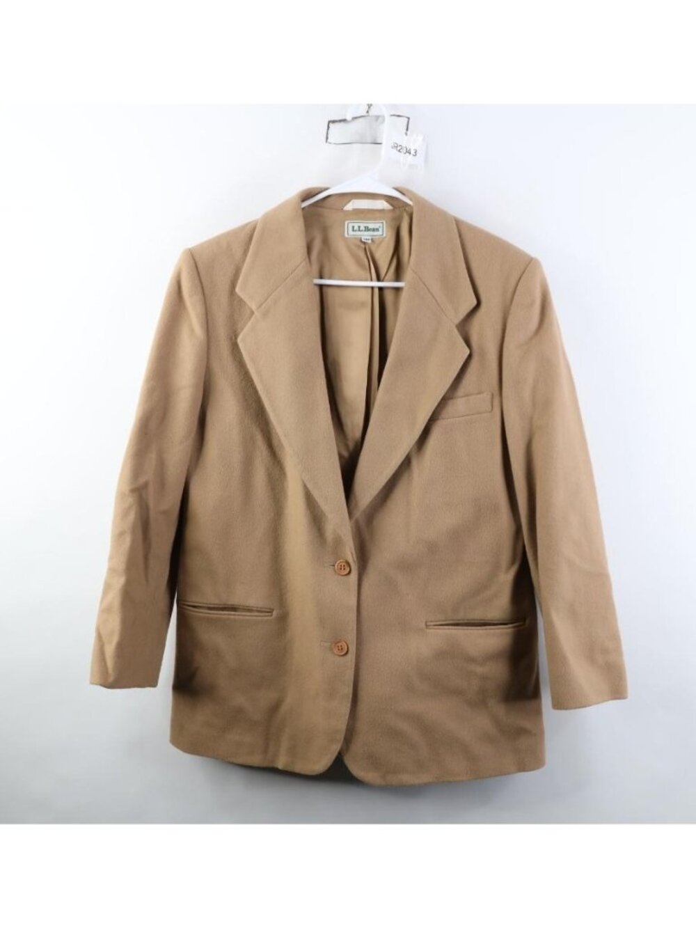 Vintage 90s LL Bean Womens 14 P Wool Cashmere Suit Coat Blazer Jacket Beige USA